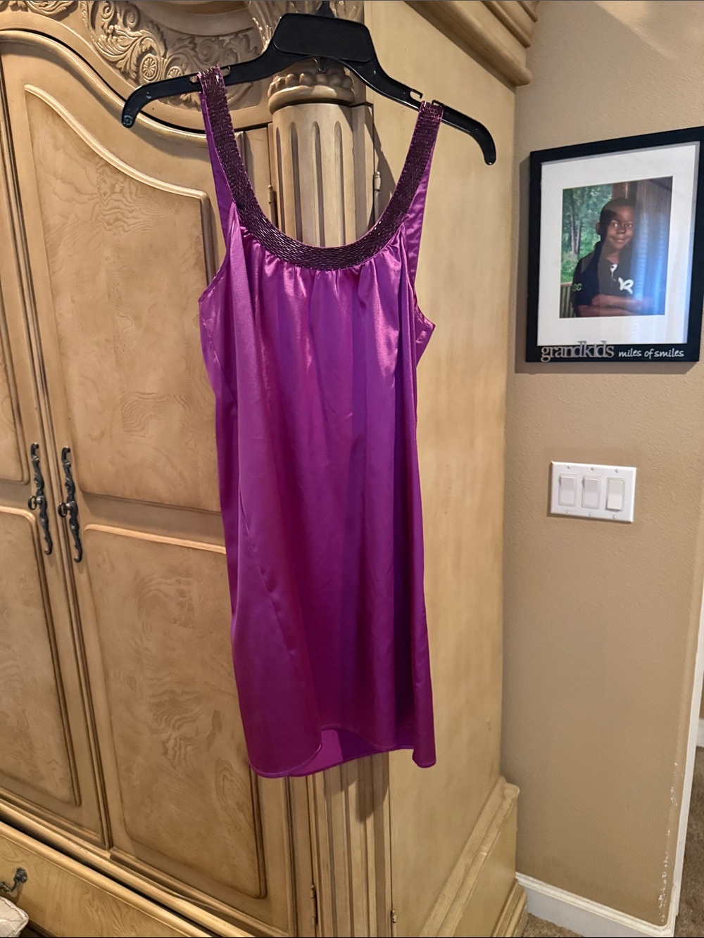 Arden B Purple Satin Beaded Neck Dress